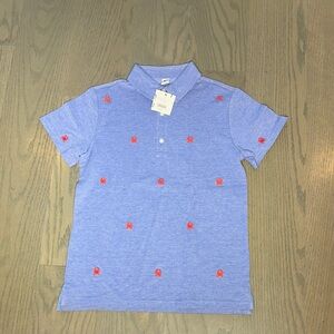 NWT Janie and Jack Blue Button Down Shirt with Embroidered Red Crabs